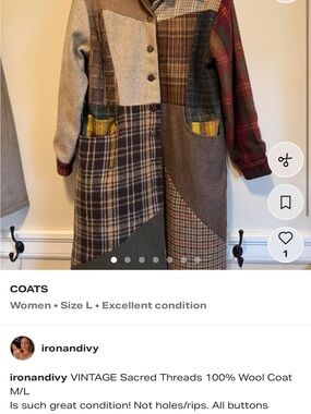 Sacred Threads Multiplid Patchwork Wool Trench Coat in Brown, Tan & Red